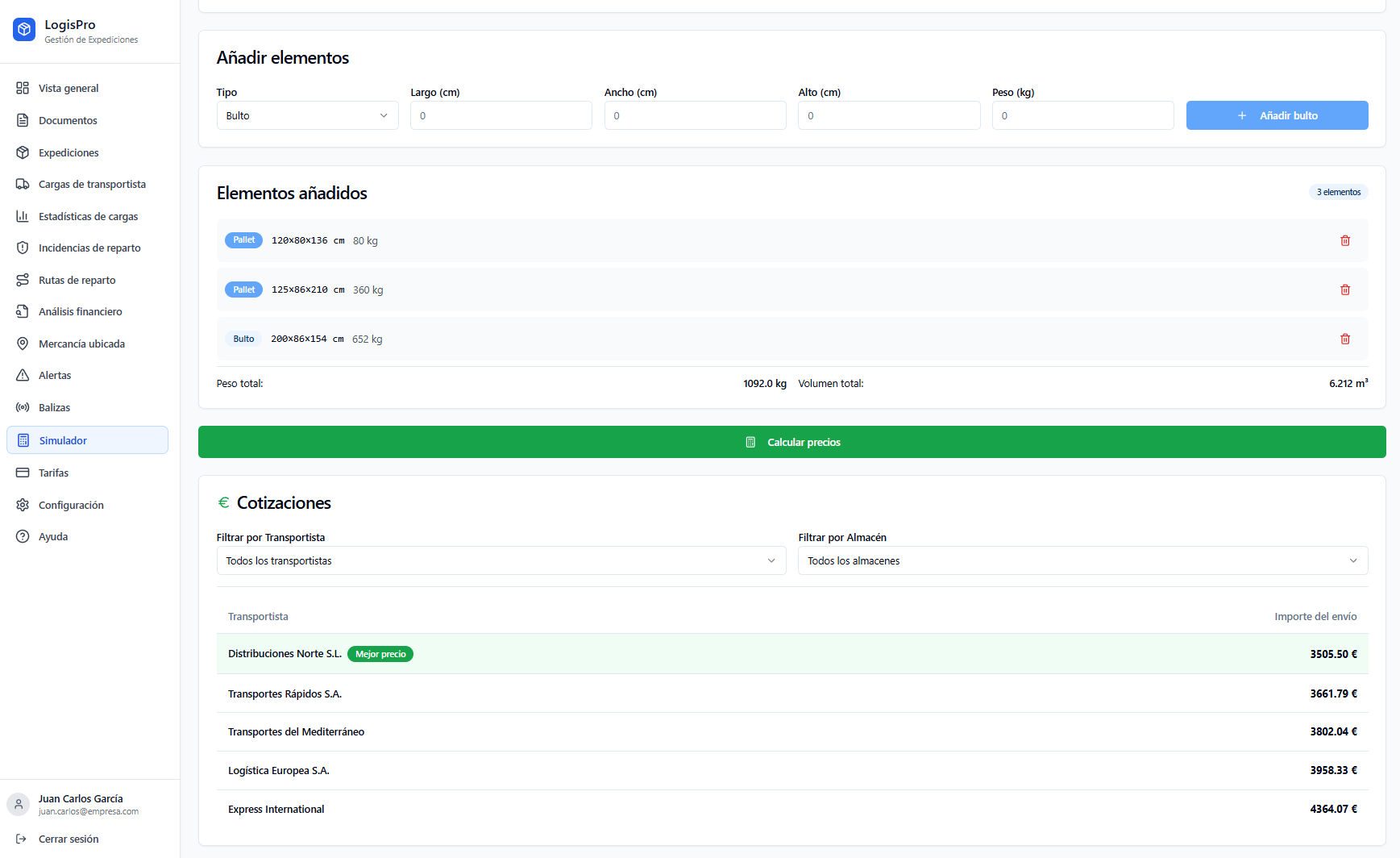 Simulador de envíos LogisPro